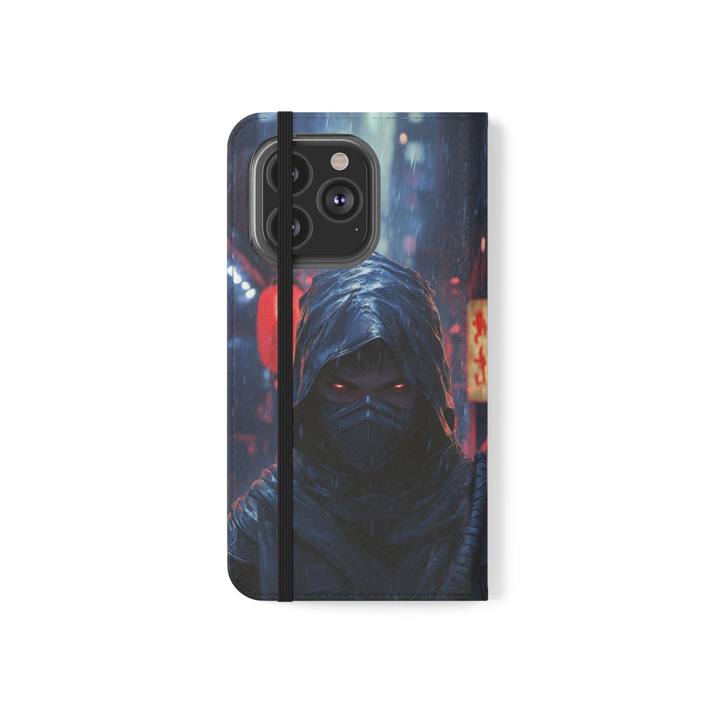 Cyberpunk Ninja Red Eyes Rain - Wallet Flip Case