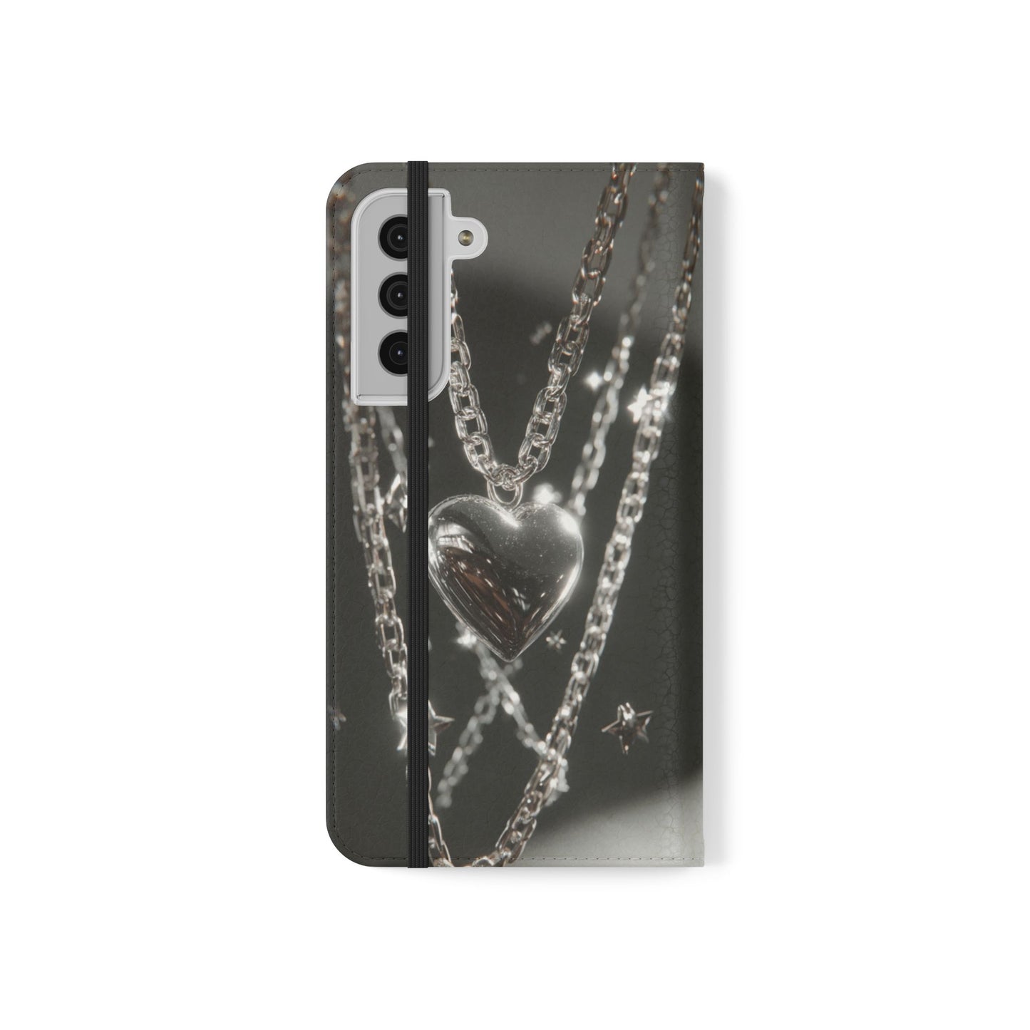 Silver Heart Chains - Wallet Flip Case