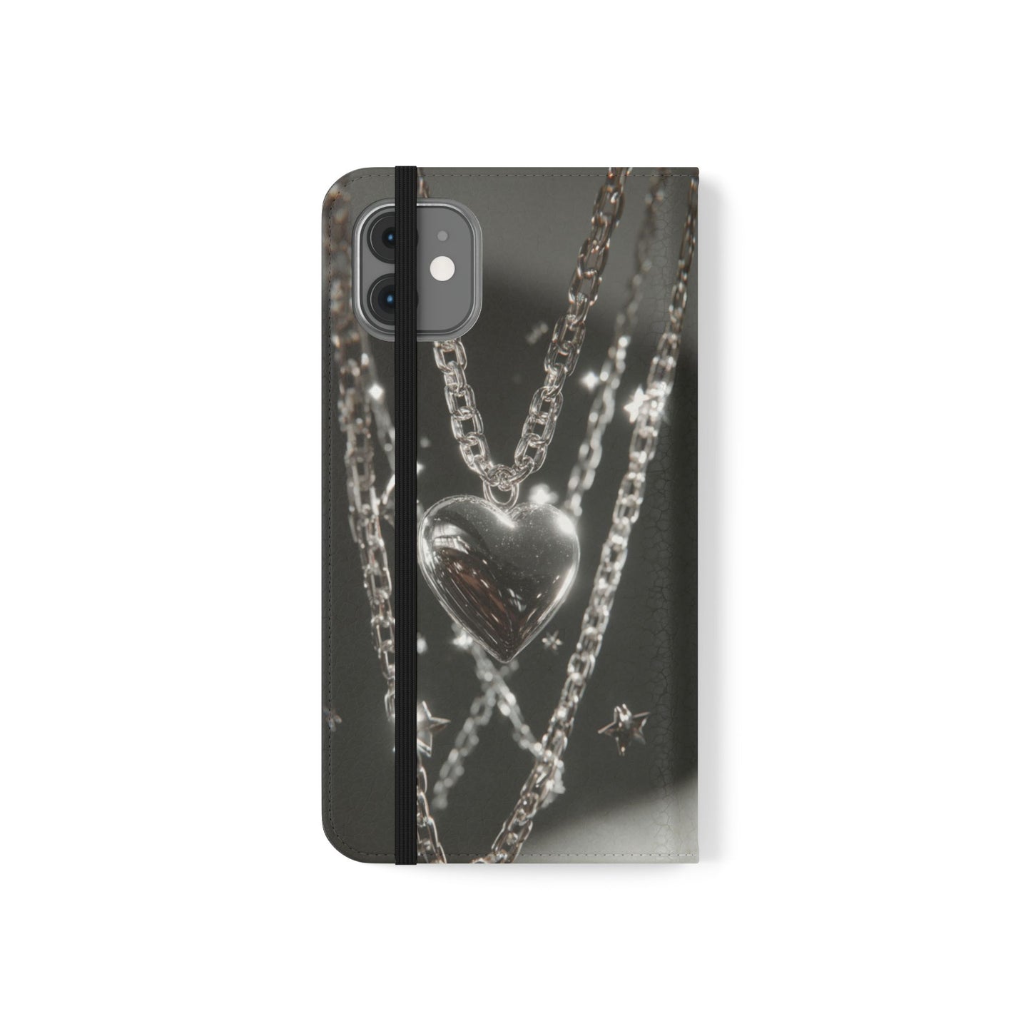 Silver Heart Chains - Wallet Flip Case