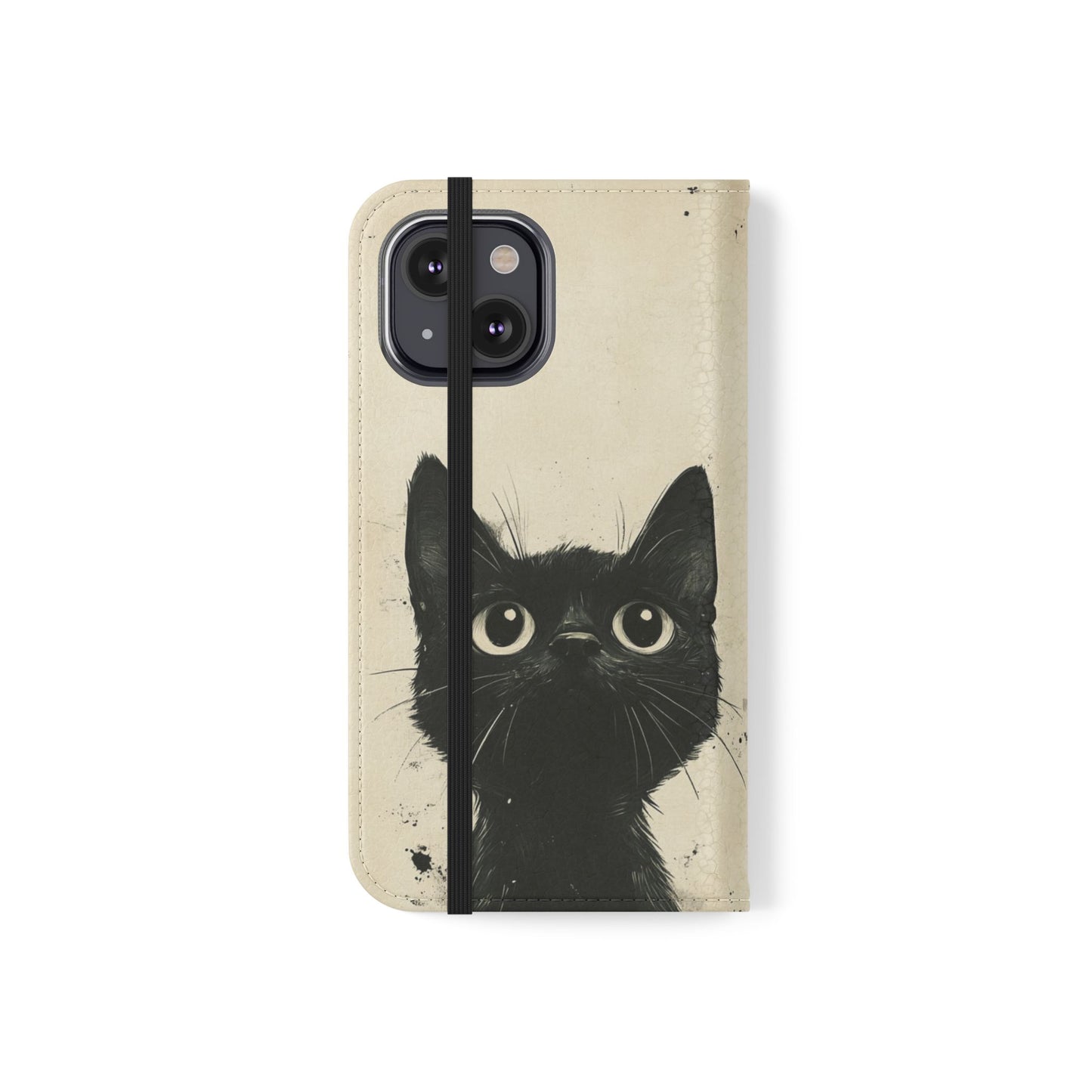 Black Cat Ink Sketch - Wallet Flip Case