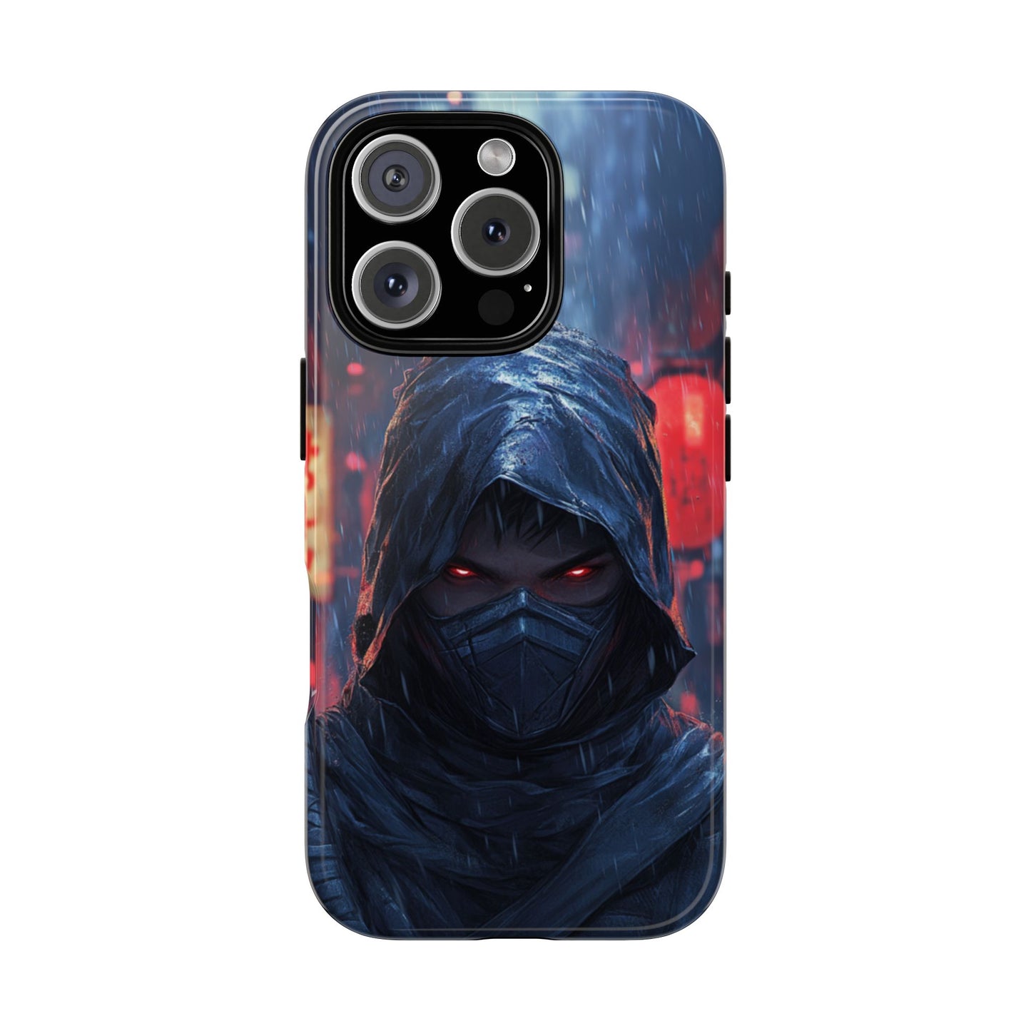 Cyberpunk Ninja Red Eyes Rain - Tough iPhone Case