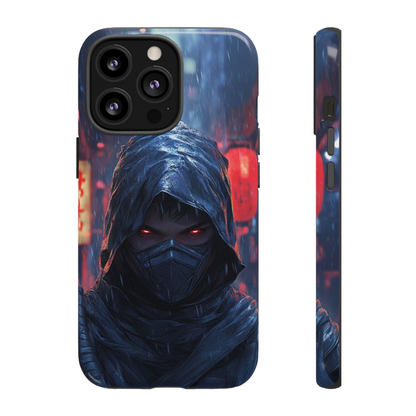 Cyberpunk Ninja Red Eyes Rain - Tough iPhone Case