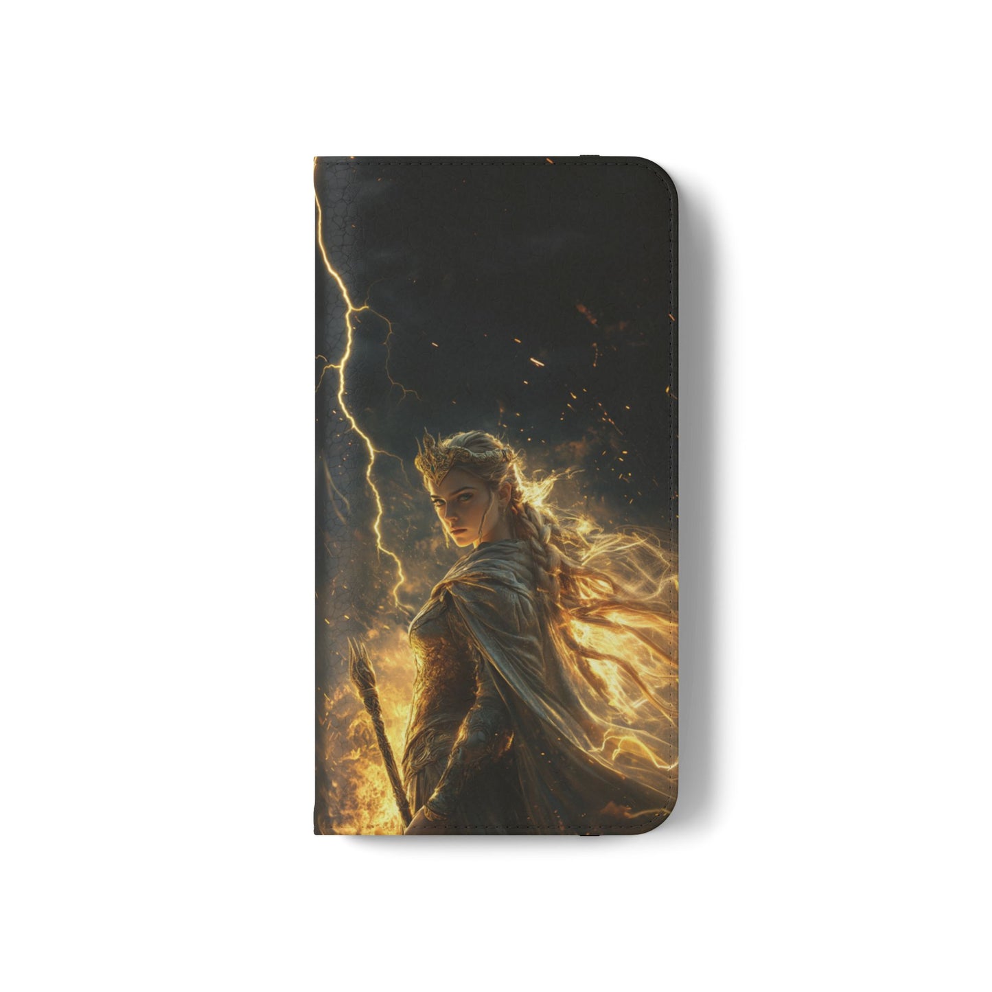 Elf Queen Golden Lightning Storm Crown - Wallet Flip Case