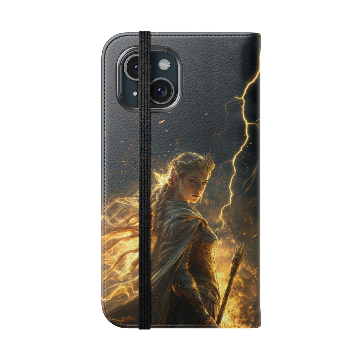 Elf Queen Golden Lightning Storm Crown - Wallet Flip Case