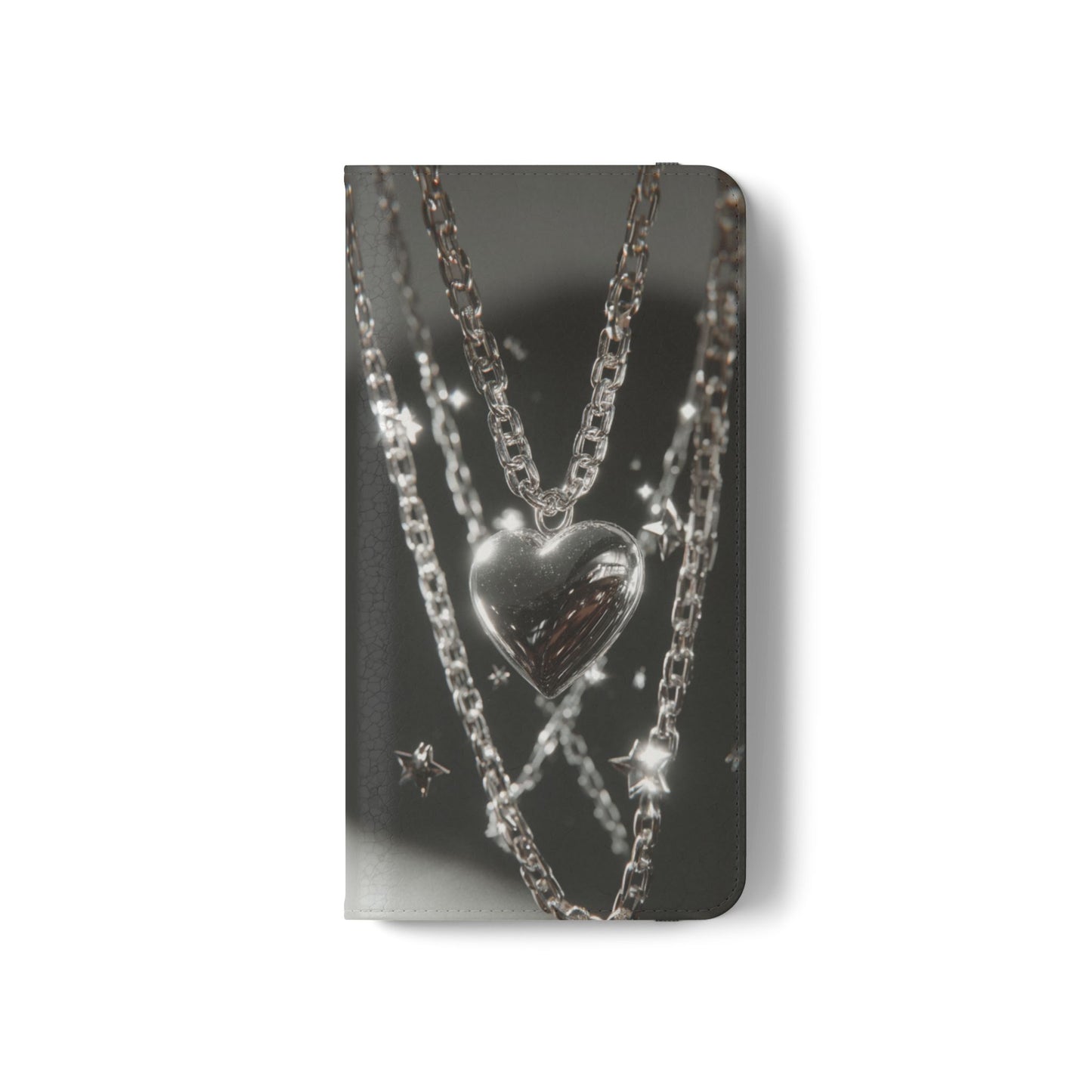 Silver Heart Chains - Wallet Flip Case