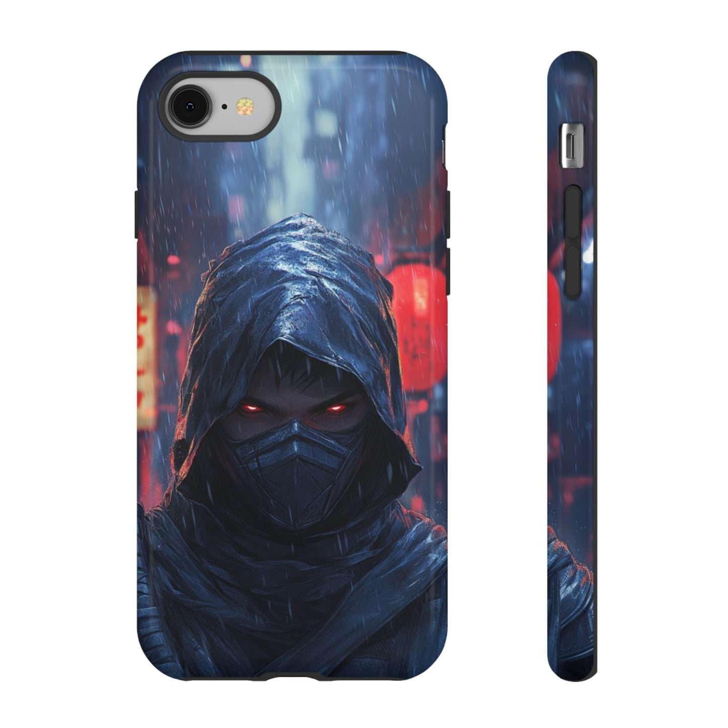 Cyberpunk Ninja Red Eyes Rain - Tough iPhone Case