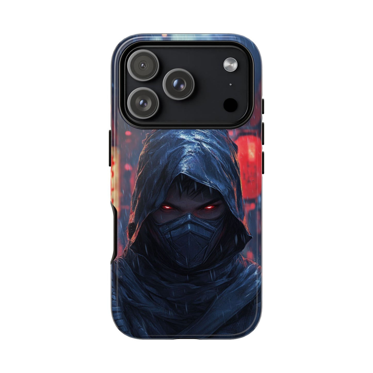 Cyberpunk Ninja Red Eyes Rain - Tough iPhone Case