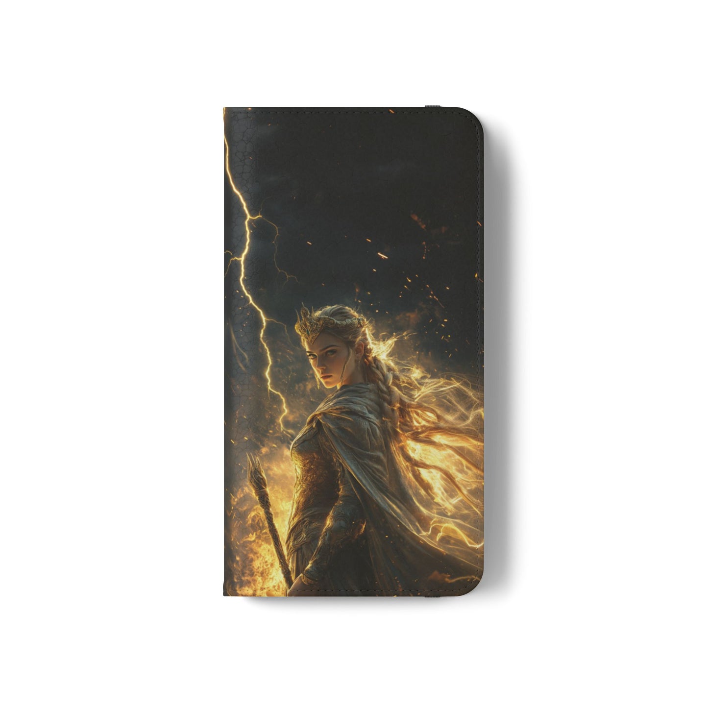 Elf Queen Golden Lightning Storm Crown - Wallet Flip Case
