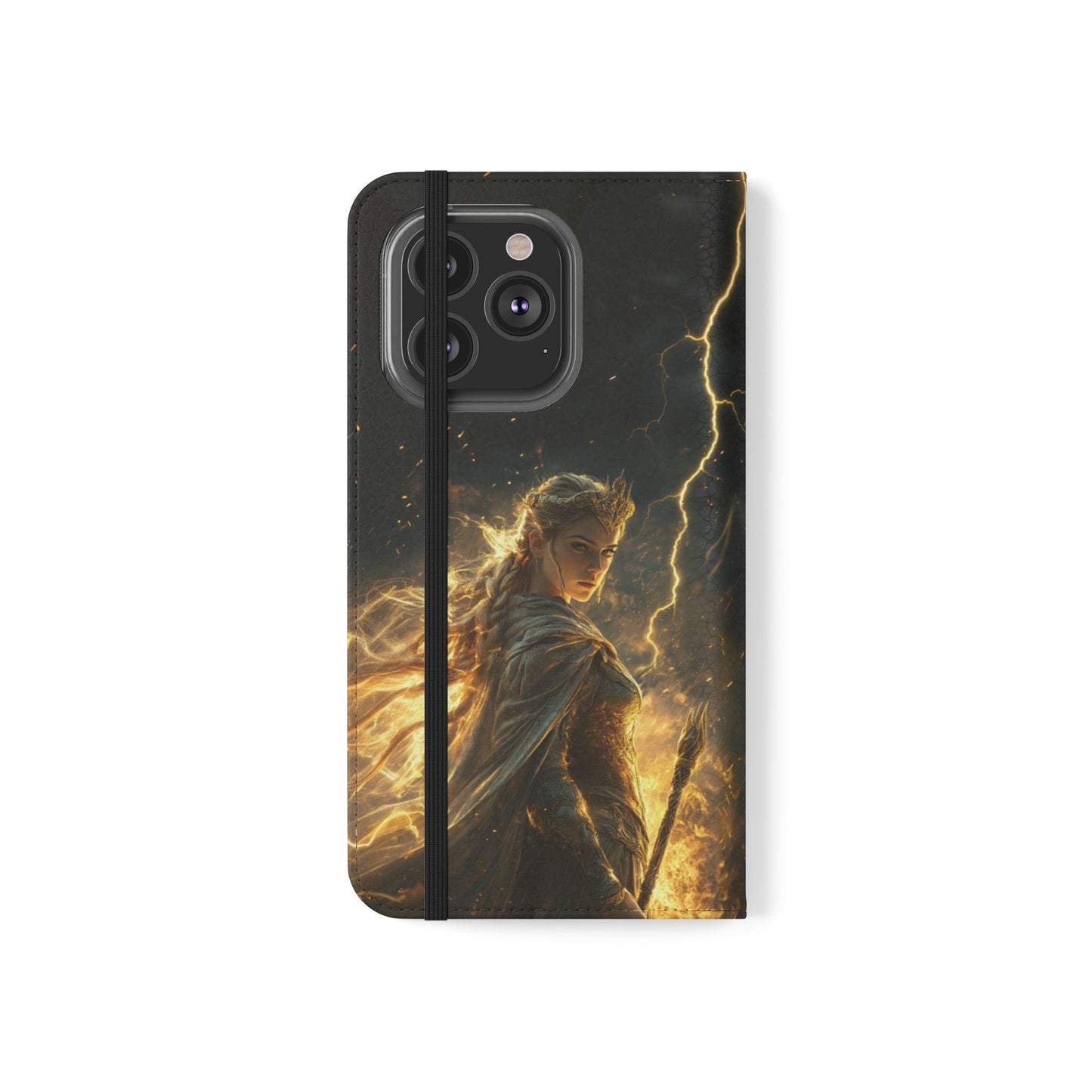 Elf Queen Golden Lightning Storm Crown - Wallet Flip Case