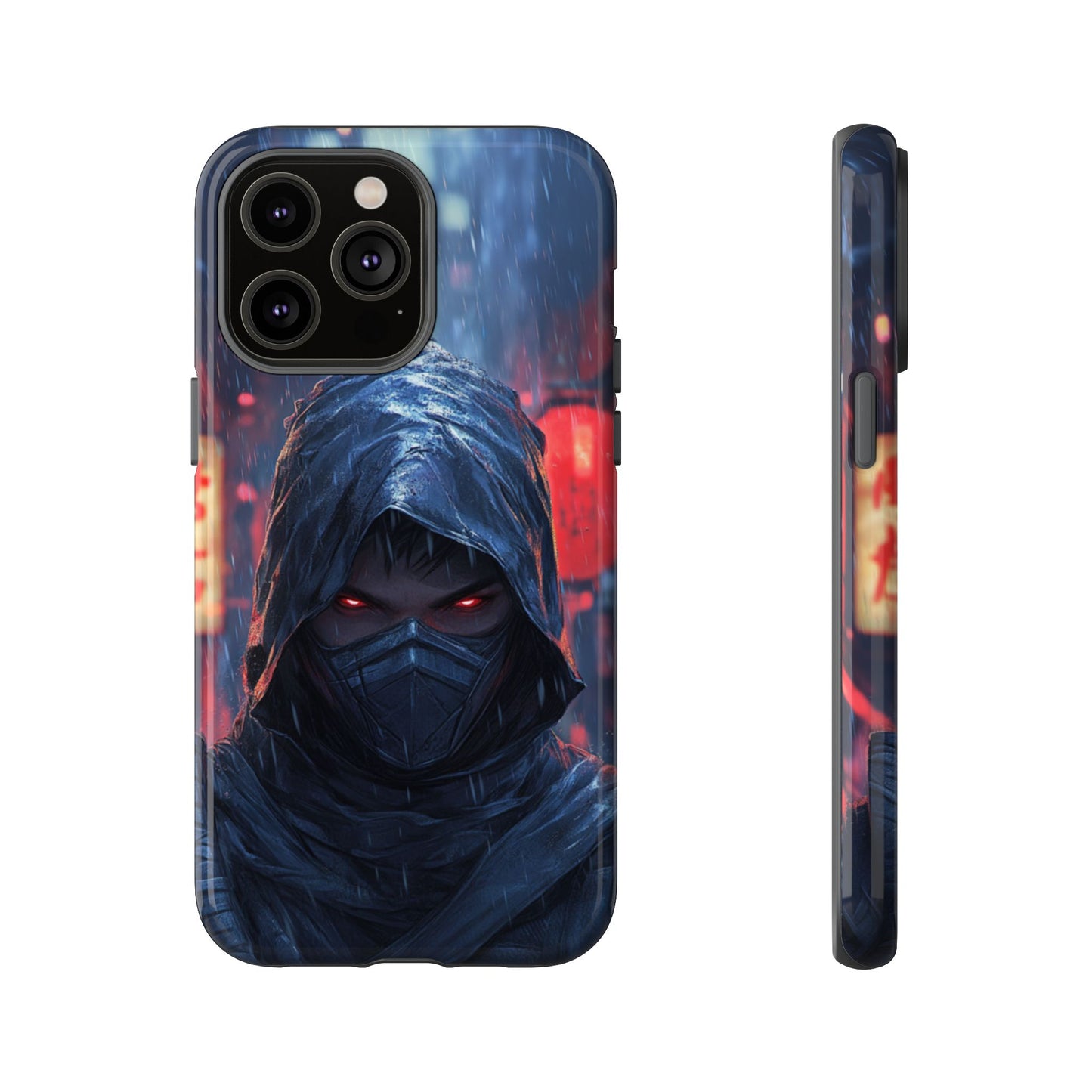 Cyberpunk Ninja Red Eyes Rain - Tough iPhone Case