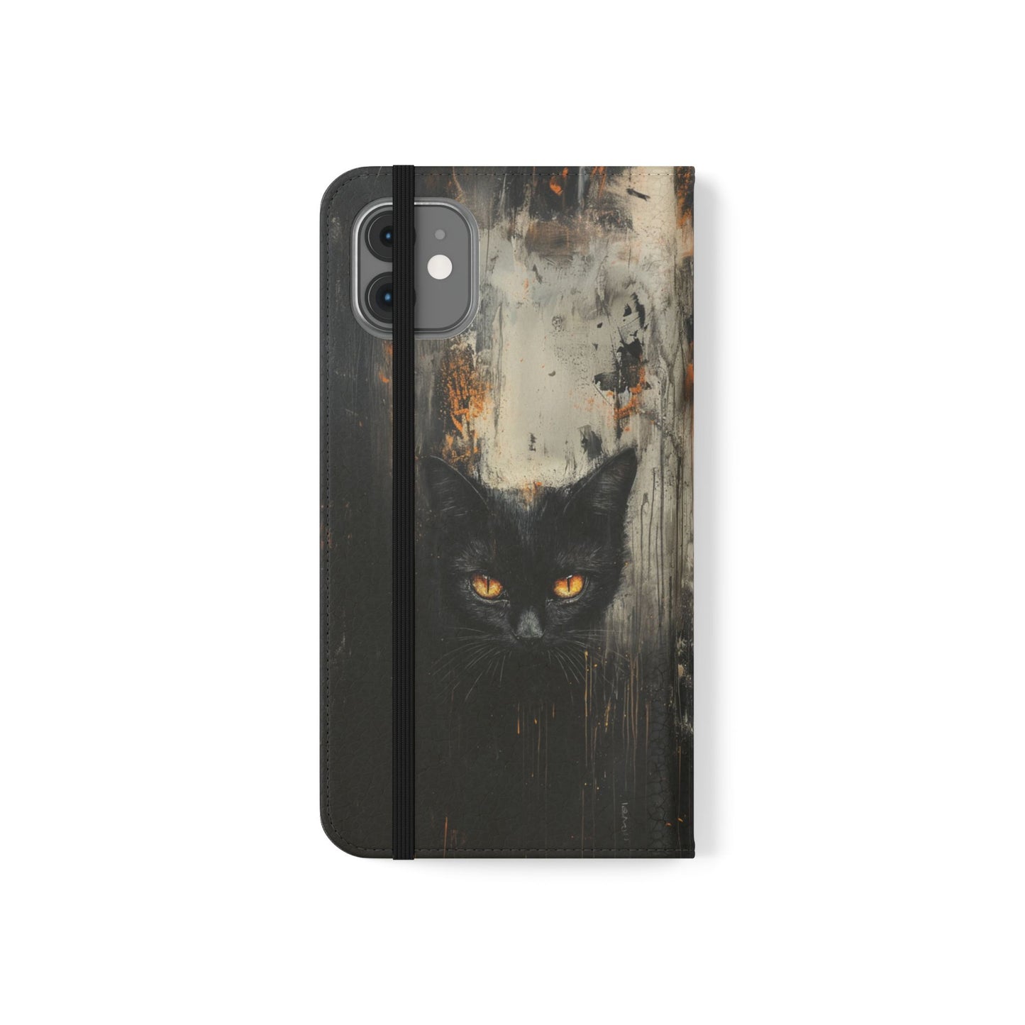 Black Cat Shadow Gaze - Wallet Flip Case