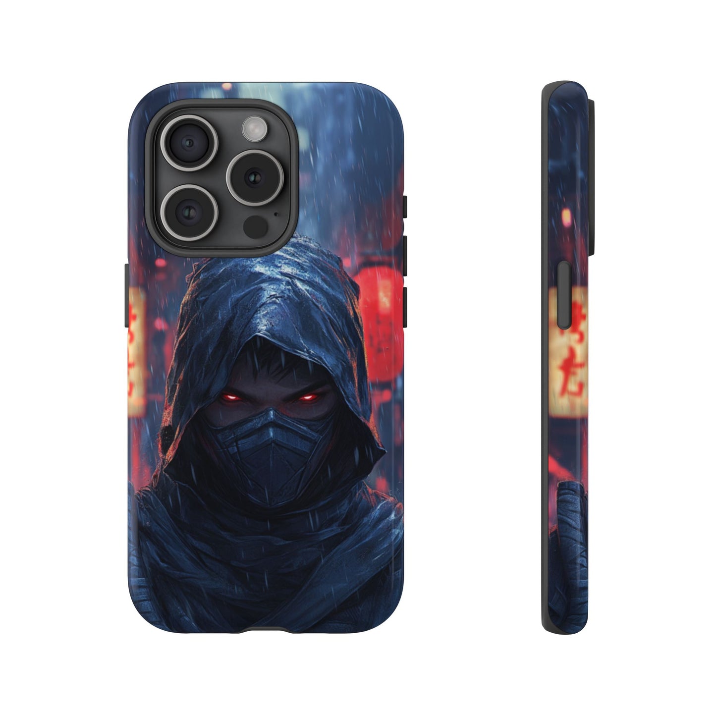 Cyberpunk Ninja Red Eyes Rain - Tough iPhone Case