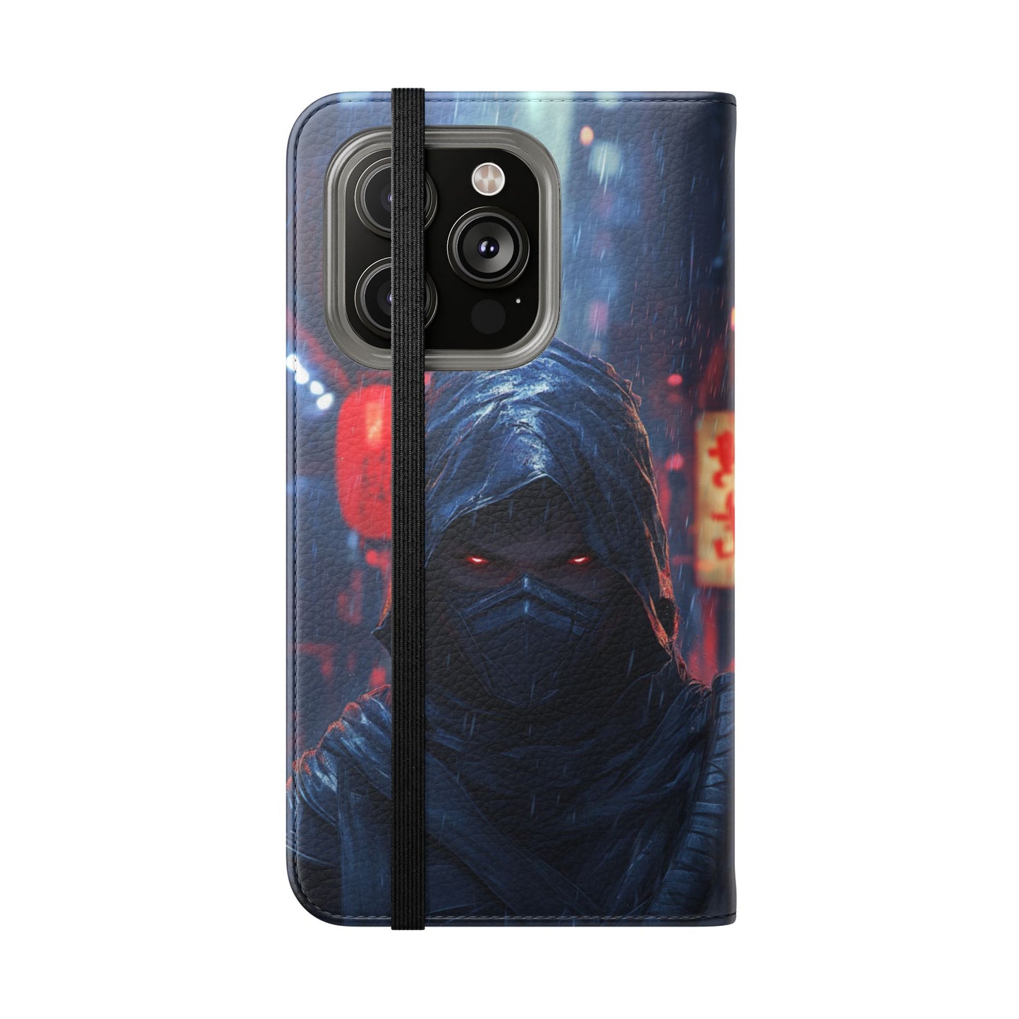 Cyberpunk Ninja Red Eyes Rain - Wallet Flip Case