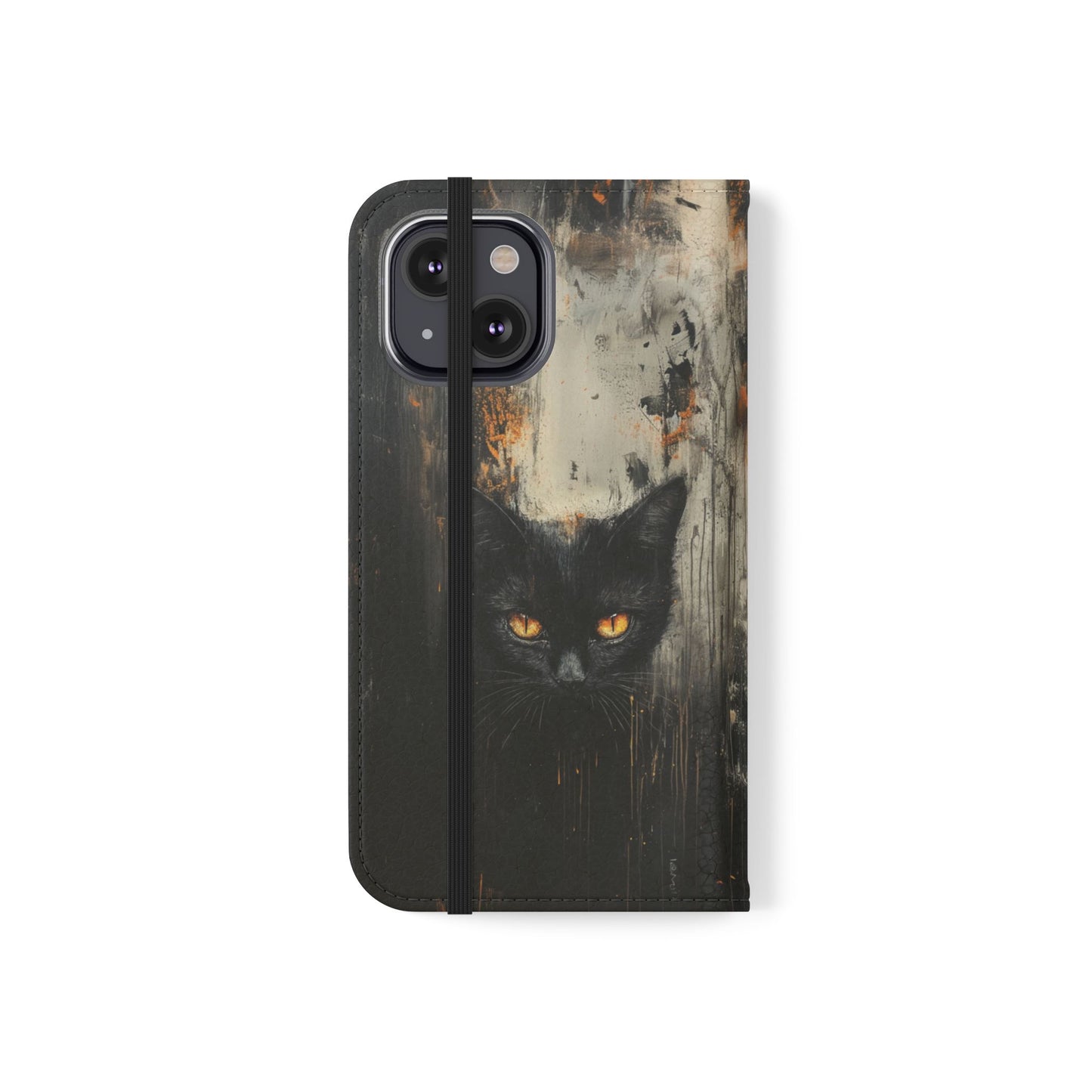 Black Cat Shadow Gaze - Wallet Flip Case