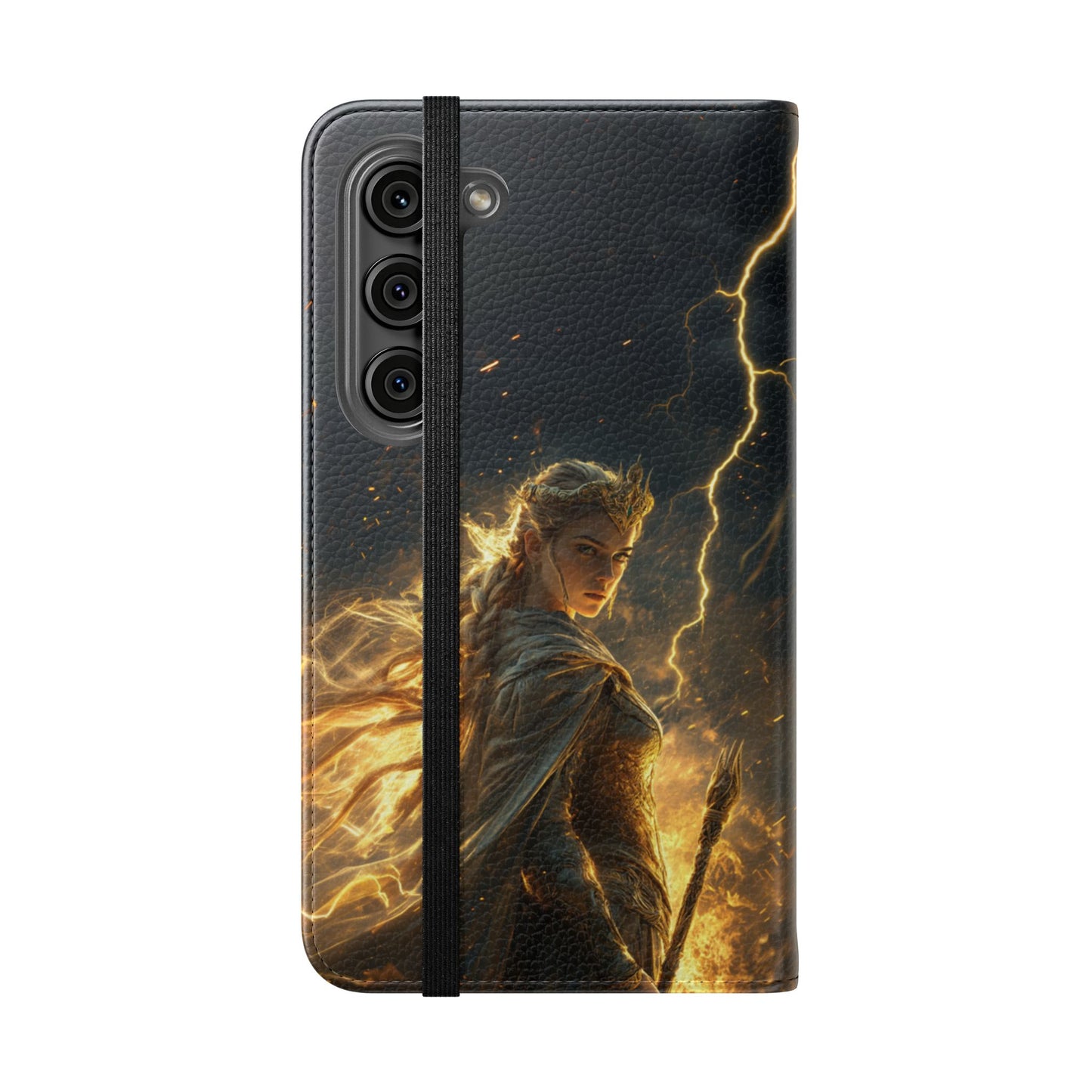 Elf Queen Golden Lightning Storm Crown - Wallet Flip Case