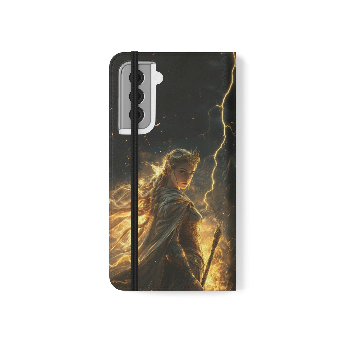 Elf Queen Golden Lightning Storm Crown - Wallet Flip Case