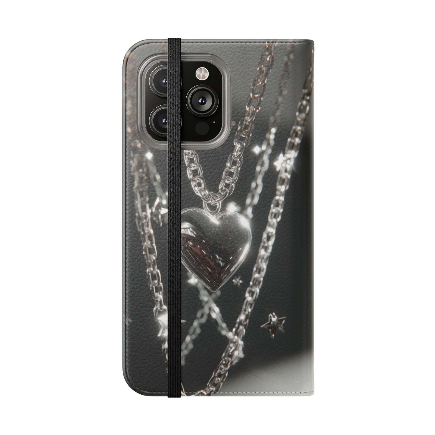 Silver Heart Chains - Wallet Flip Case
